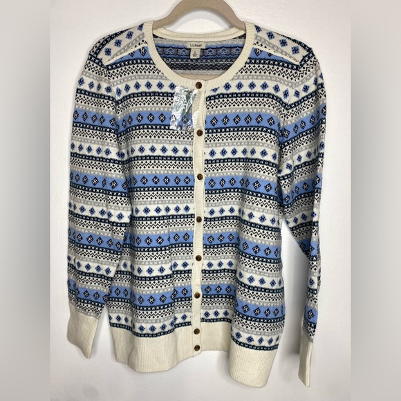 NWT L.L. Bean Nordic Blue and White Cardigan - Picture 3 of 9